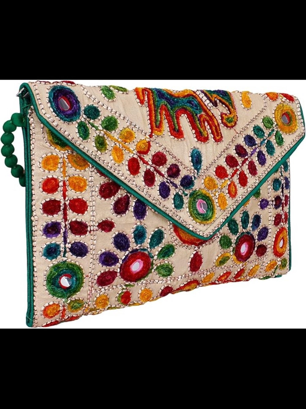 Jaipuri Art Sling Bag - Foldover Clutch
Purse with Traditional Indian
Embroidery - Picture 6 of 8